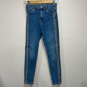 Topshop Jeans Womens 26 High Rise Skinny Jamie Beaded Side Stripe Stretch Denim